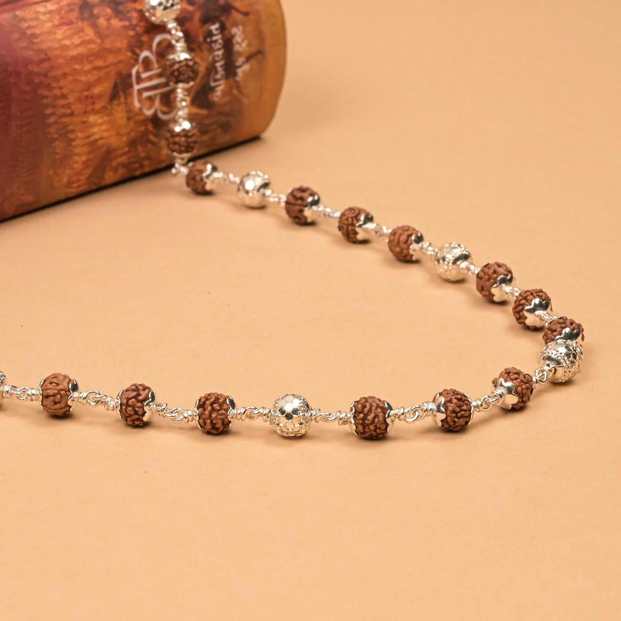 Rudraksha With CNC Silver Beads Mala