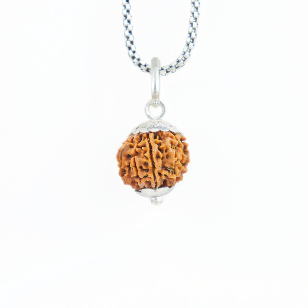 9 Mukhi Rudraksha Silver Capping Pendant ( Nepali )