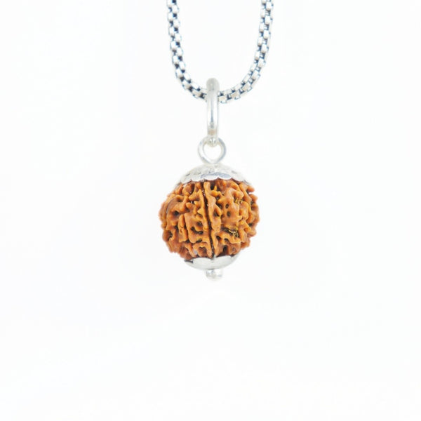 9 Mukhi Rudraksha Silver Capping Pendant ( Nepali )