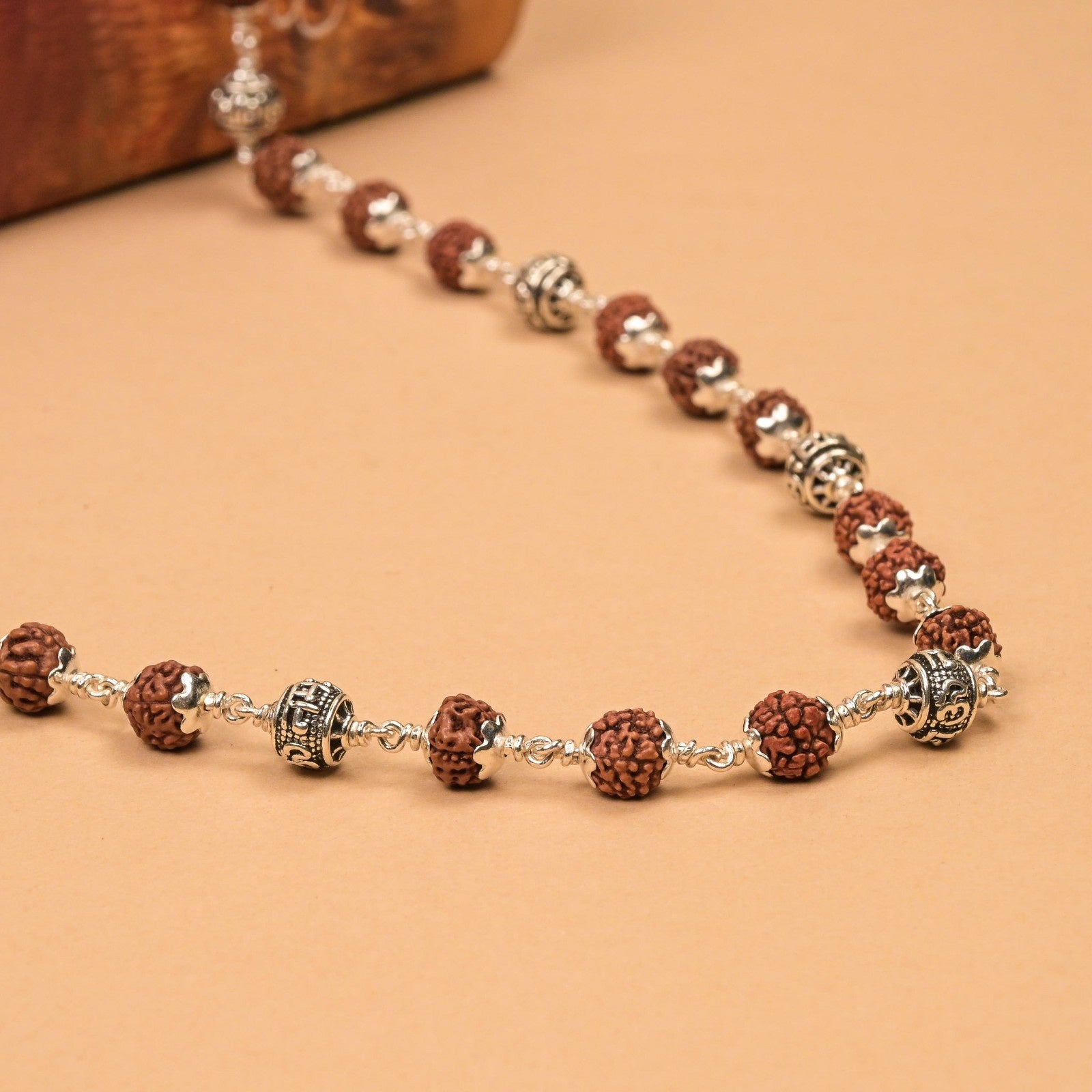 Rudraksha Mala With Om Namah Shivay Silver Beads - Second Image