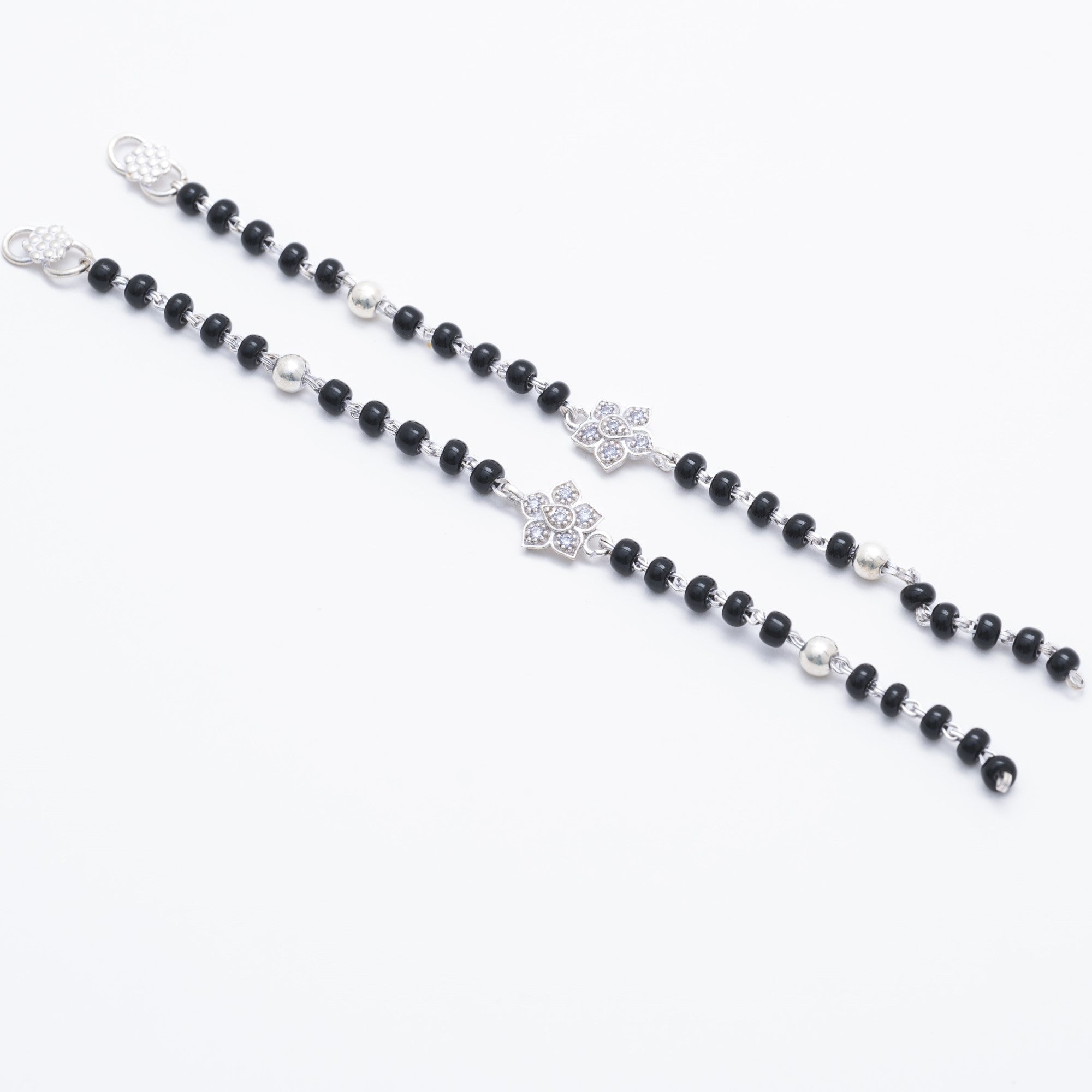 Authentic Black Beads with Silver Flower Nazariya for Kids