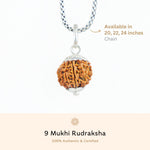 Orignal Silver Capping 9 Mukhi Rudraksha Pendant With Chain