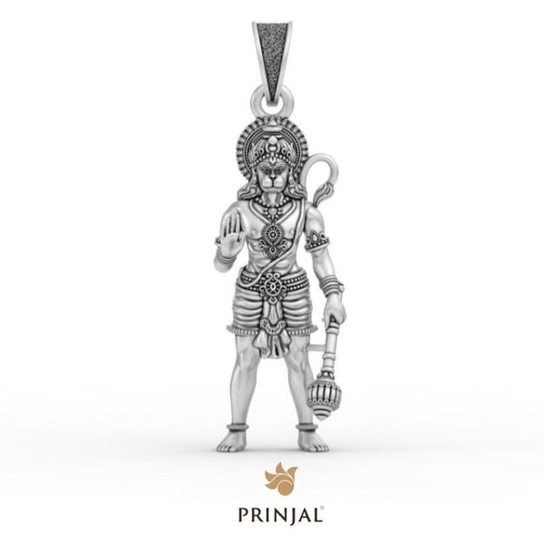 Lord Hanuman Standing Blessing Silver Pendant
