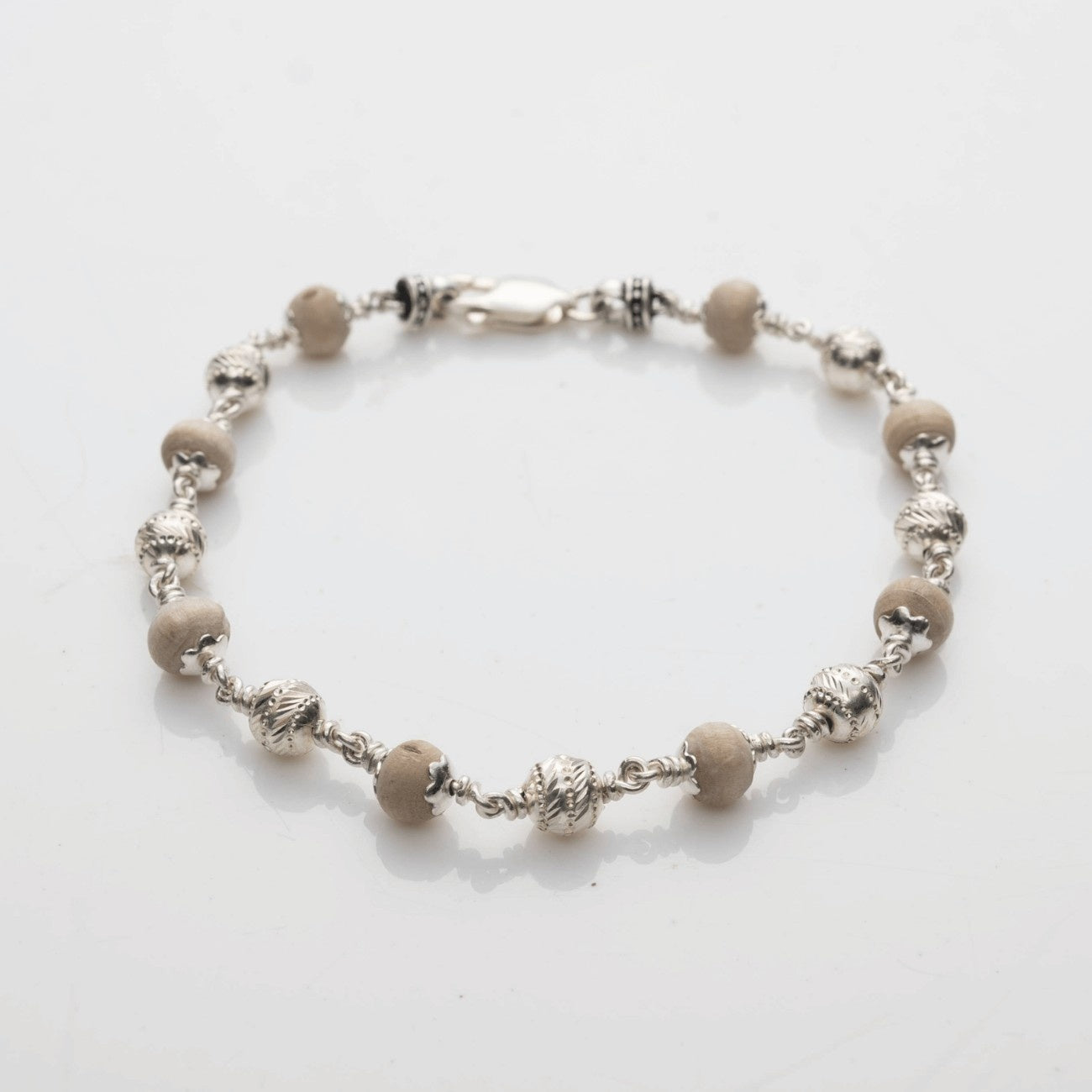 Tulsi Beads & Silver CNC Beads Bracelet 