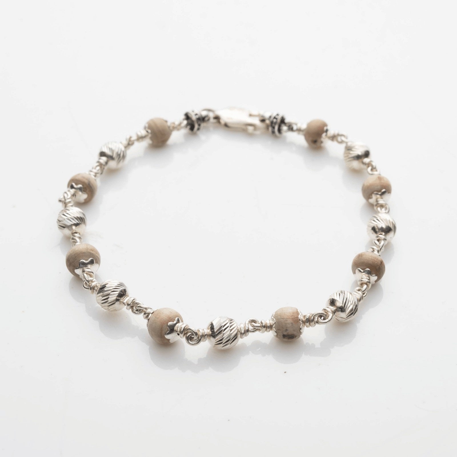 Tulsi Beads Bracelet with Silver CNC Beads