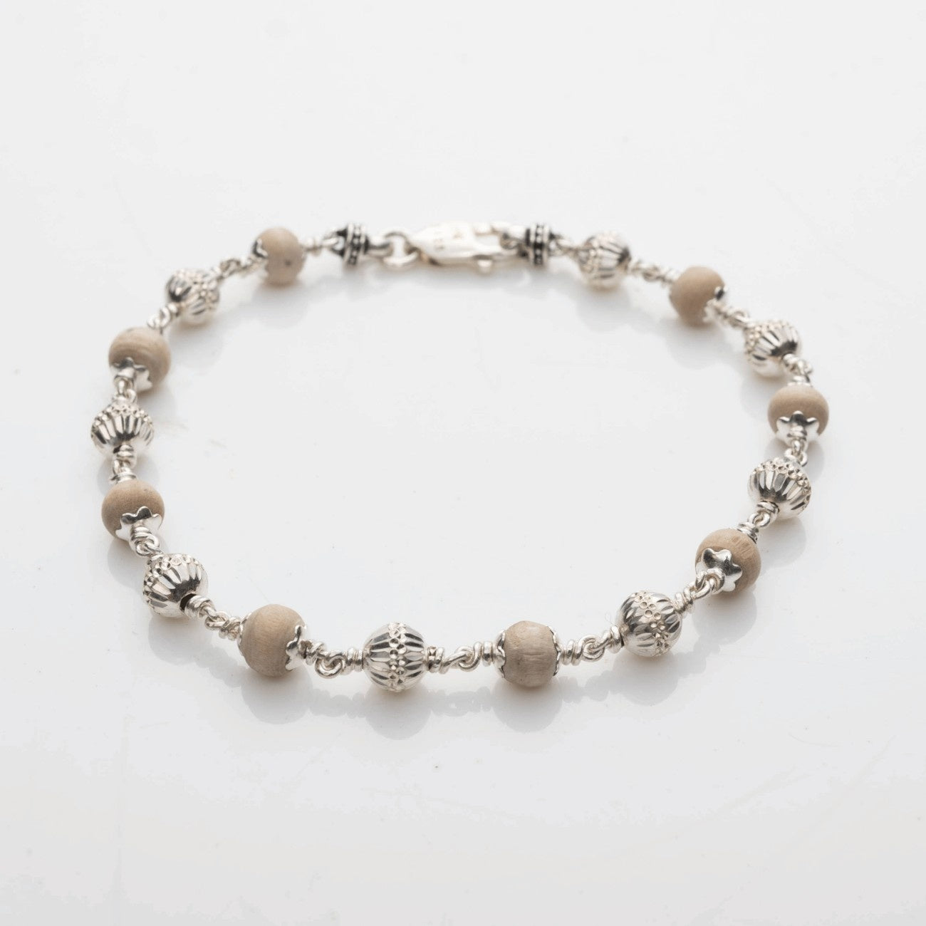 Tulsi With CNC Beads Silver Bracelet