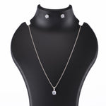 Real Silver Set Chain Pendant and Earrings with Finely Cut Stones for Women
