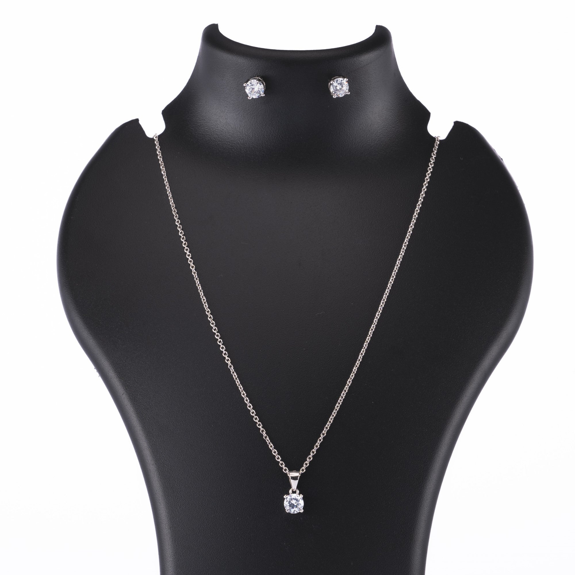 Original Silver Set Chain Pendant and Earrings with Finely Cut Stones for Women