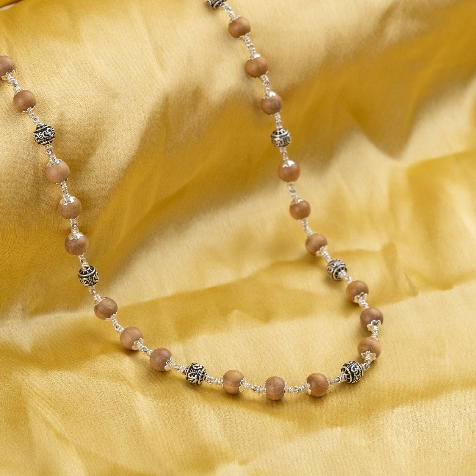 Sandalwood With Om Silver Bead Mala