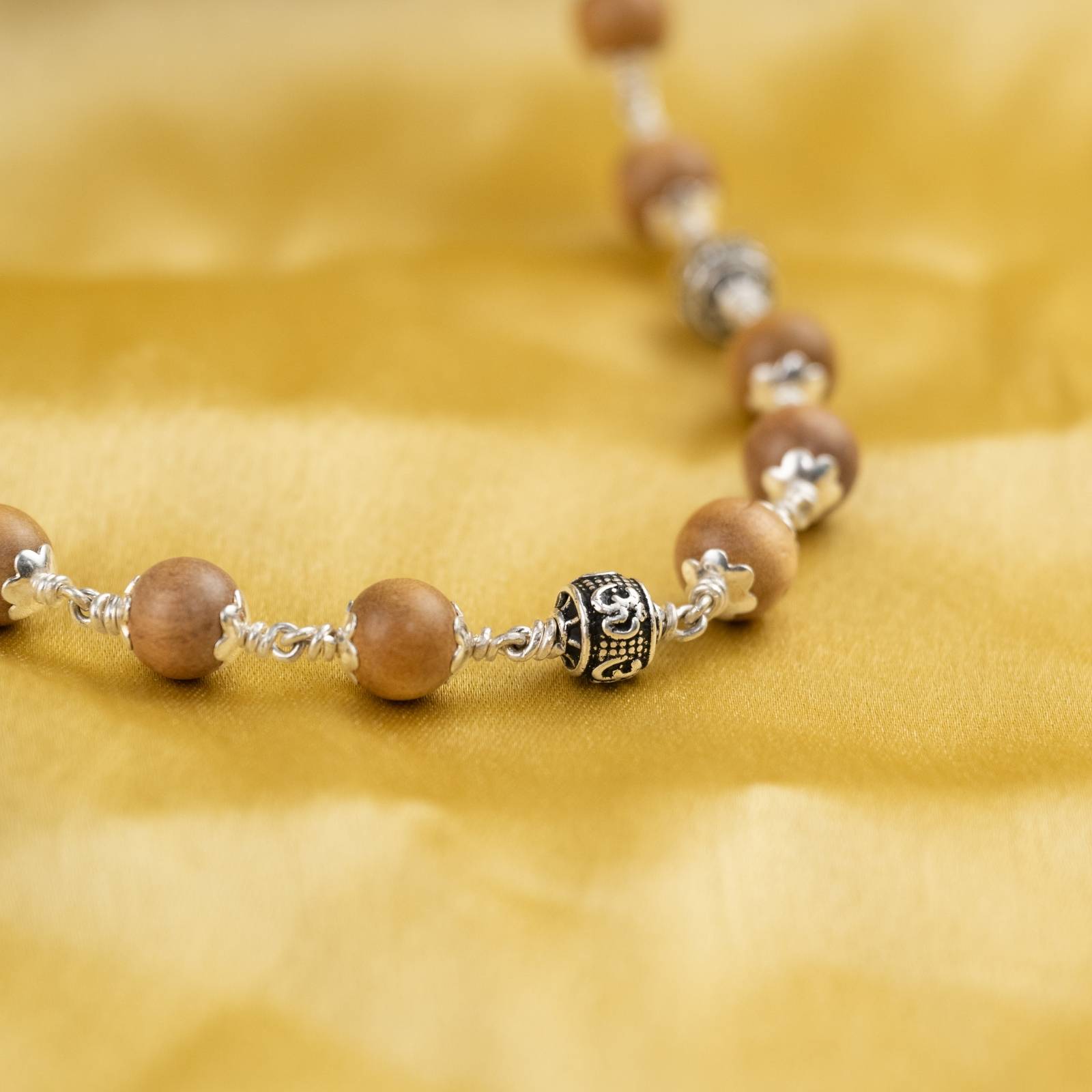 Sandalwood With Om Silver Bead Mala