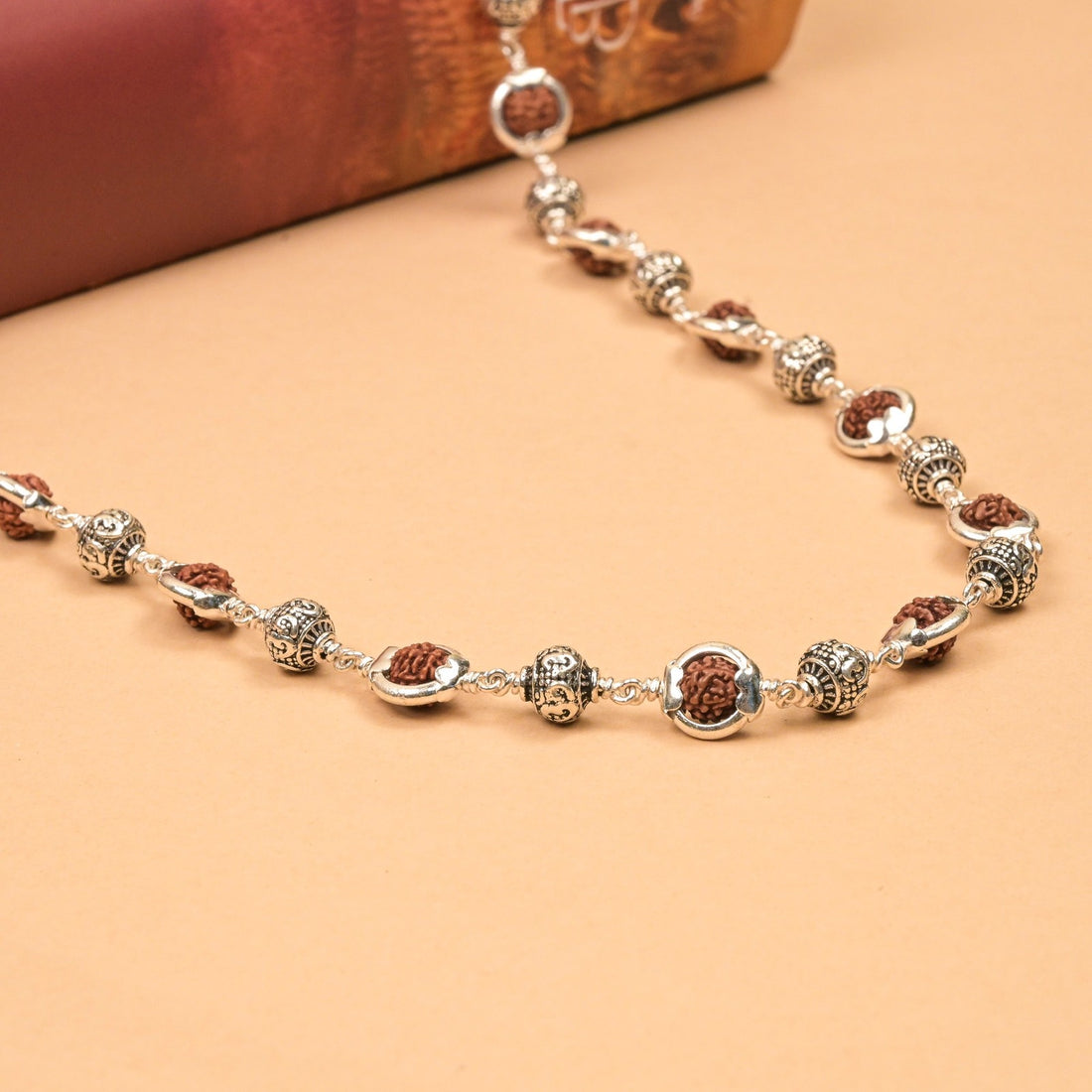Rudraksha Capping Silver Mala (Om Beads)