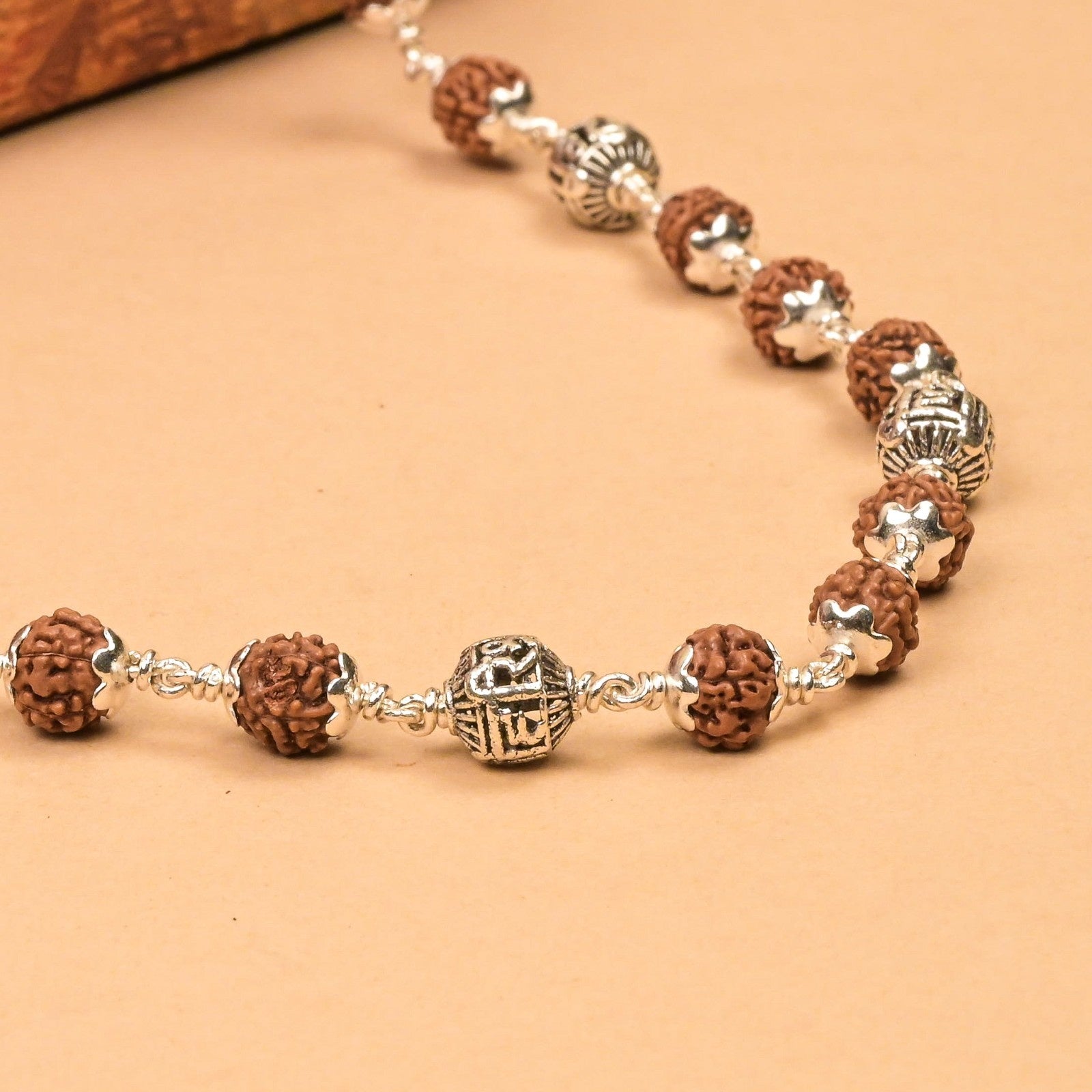 Rudraksha With Shree Hari Silver Beads Mala
