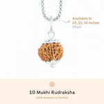 Orignal Silver Capping 10 Mukhi Rudraksha Pendant With Chain