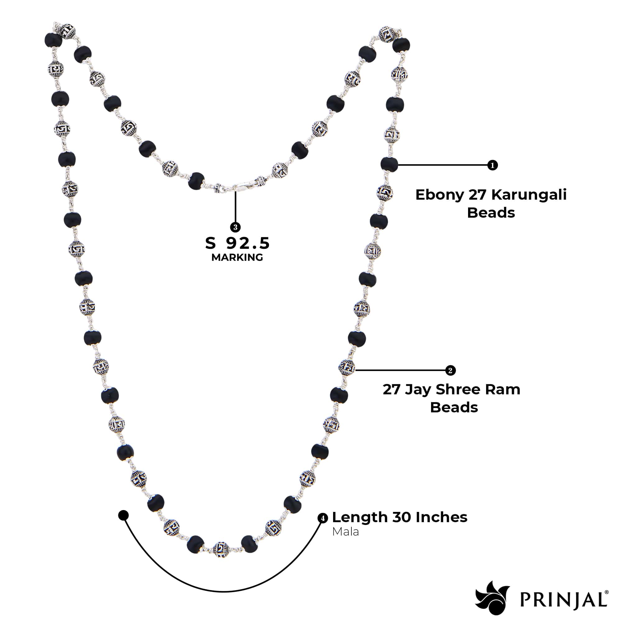 Karungali with Jay Shree Ram Beads Silver Mala