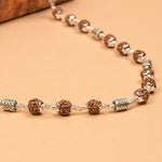 Rudraksha With Oval Filigree Silver Beads Mala