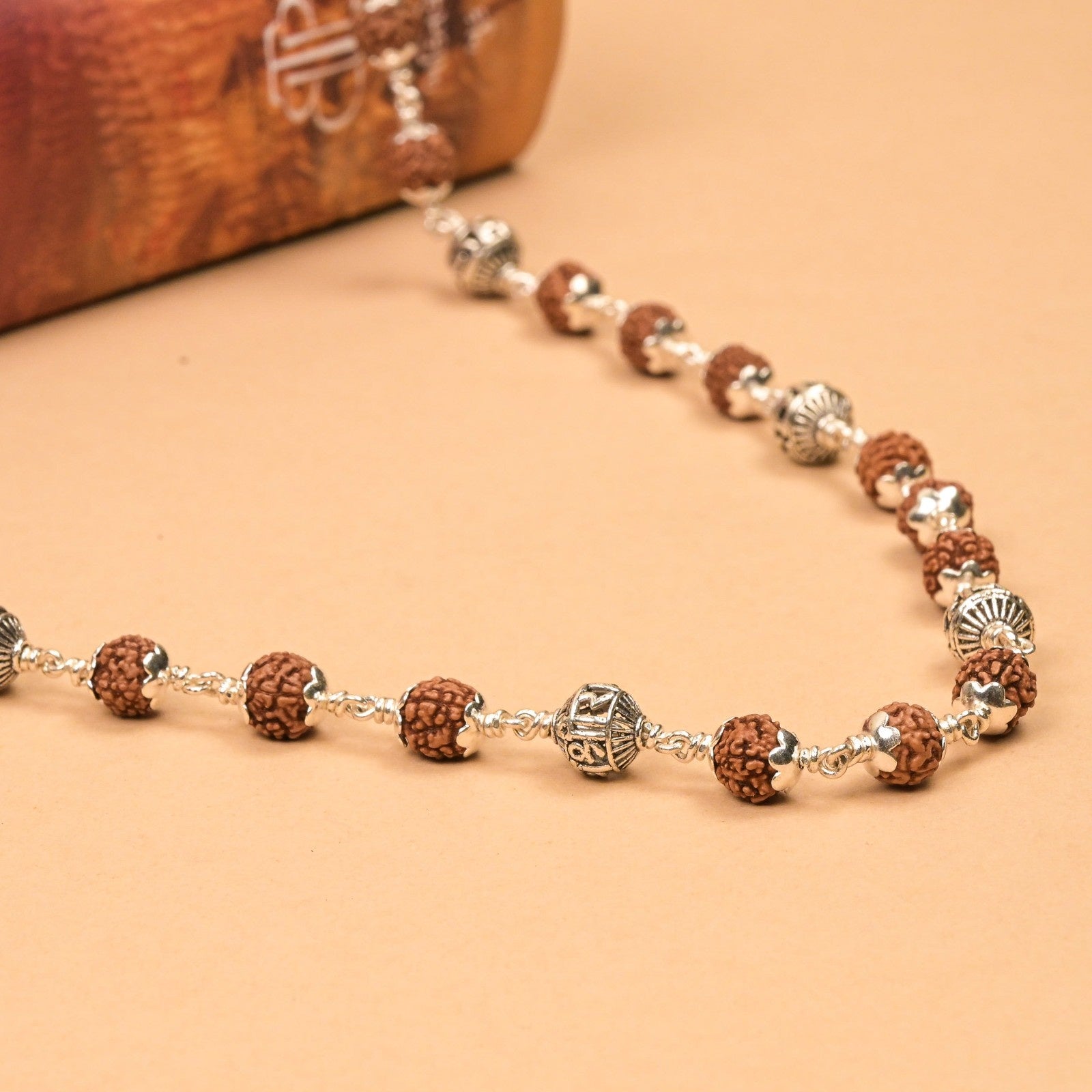 Rudraksha With Jay Shree Ram Silver Beads Mala