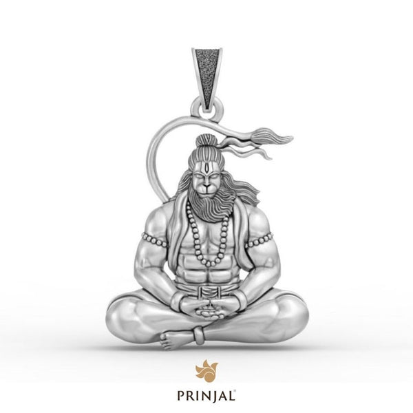 Divine Hanuman Ji Dhyan Silver Pendant