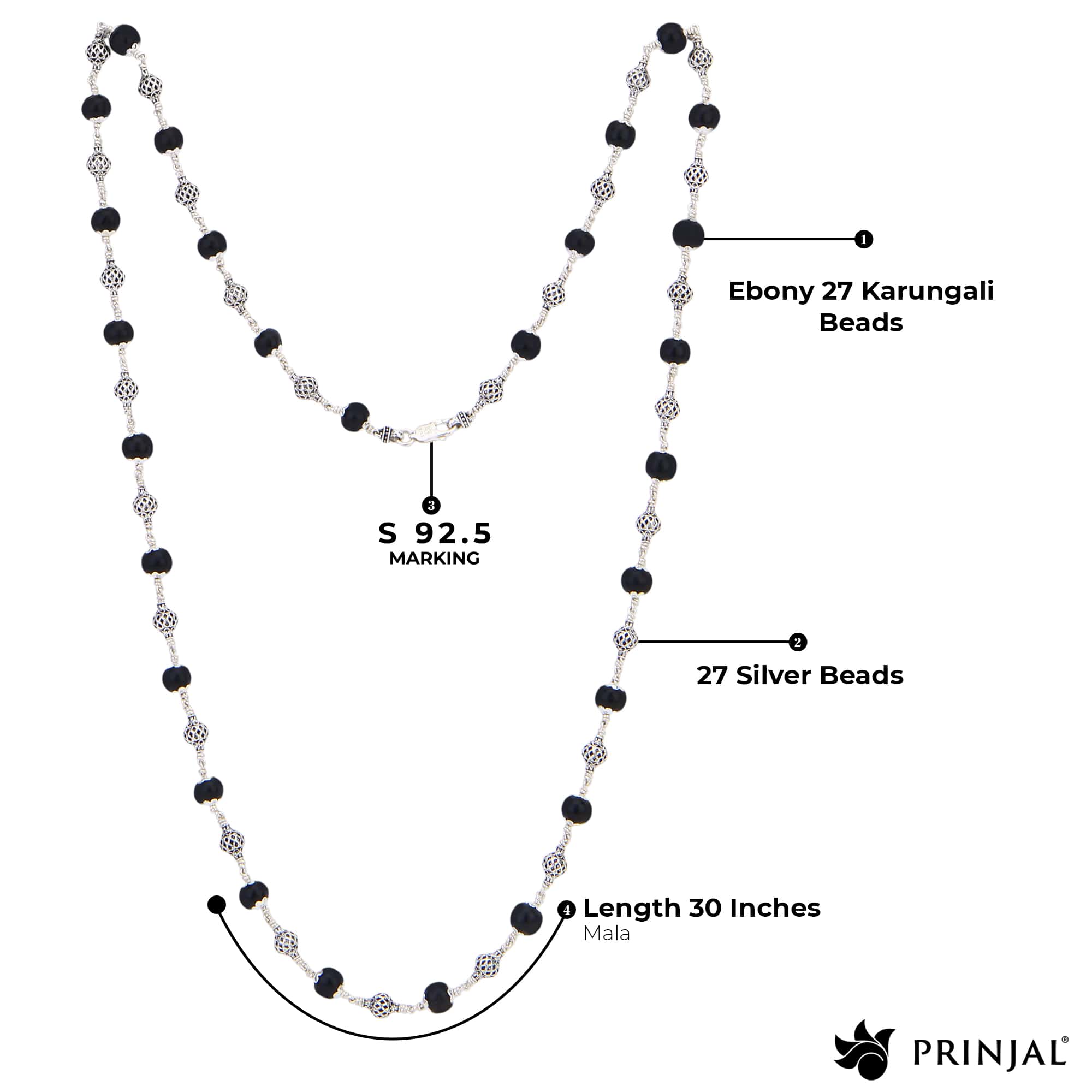 Karungali Silver Mala (Round Beads)