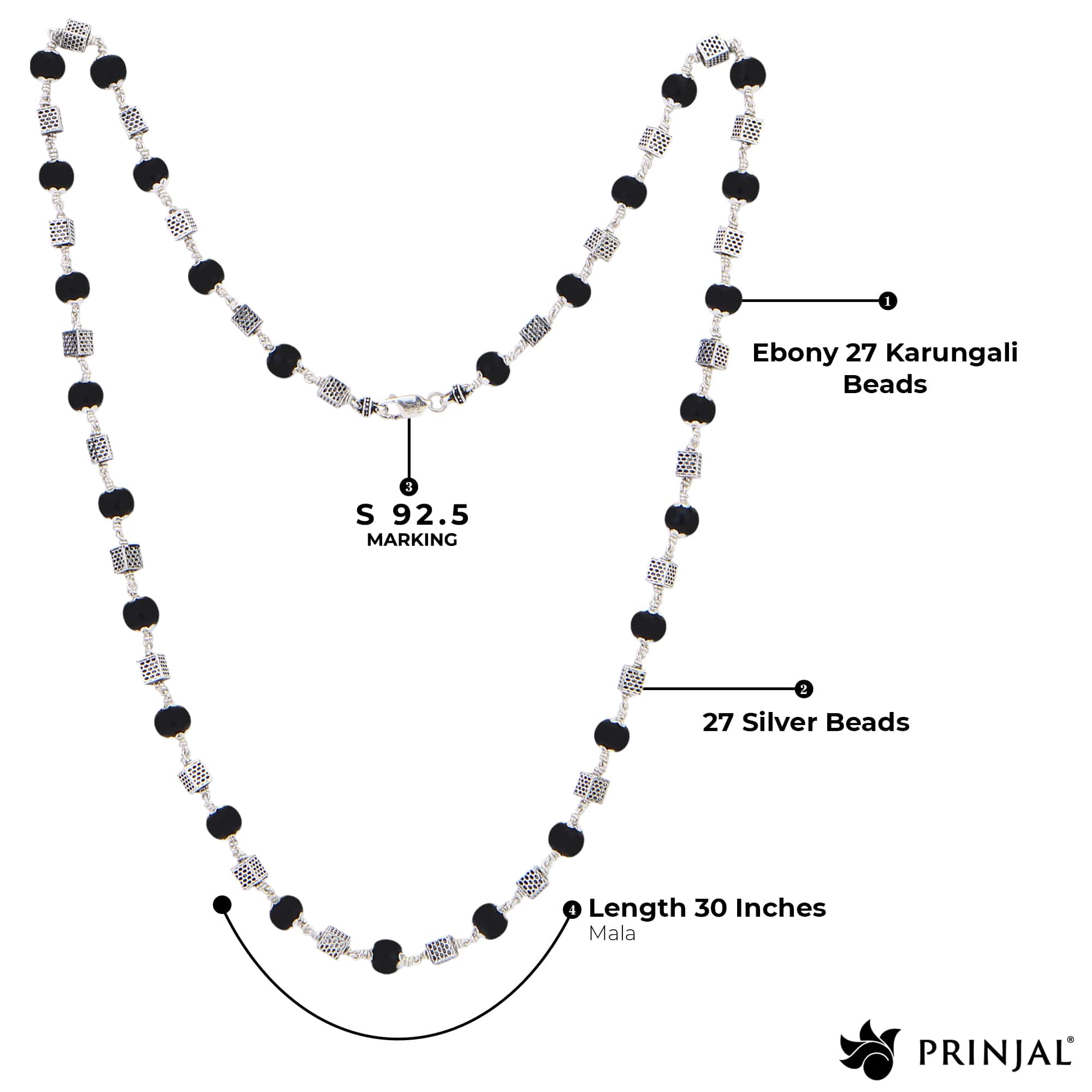 Karungali Silver Mala (Square Beads)