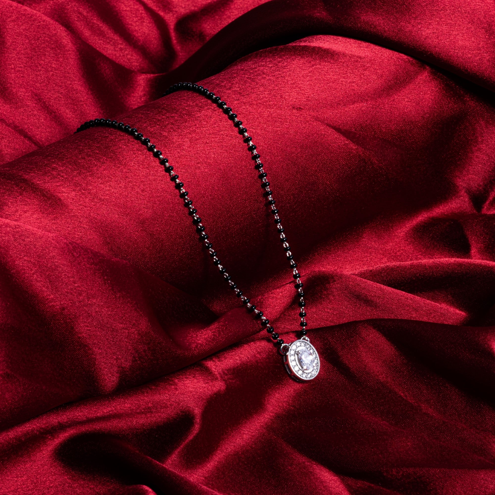 Organic Solitaire Oval Shape Mangalsutra in Silver 92.5