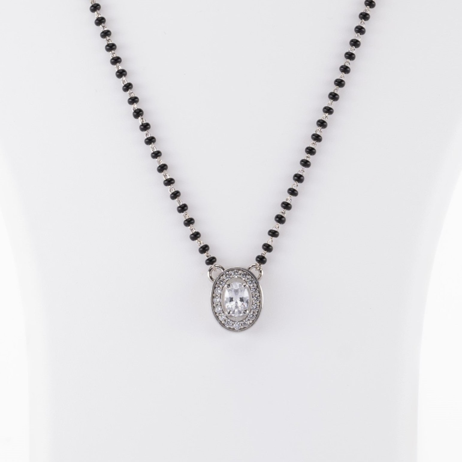 Authentic Solitaire Oval Shape Mangalsutra in Silver 92.5