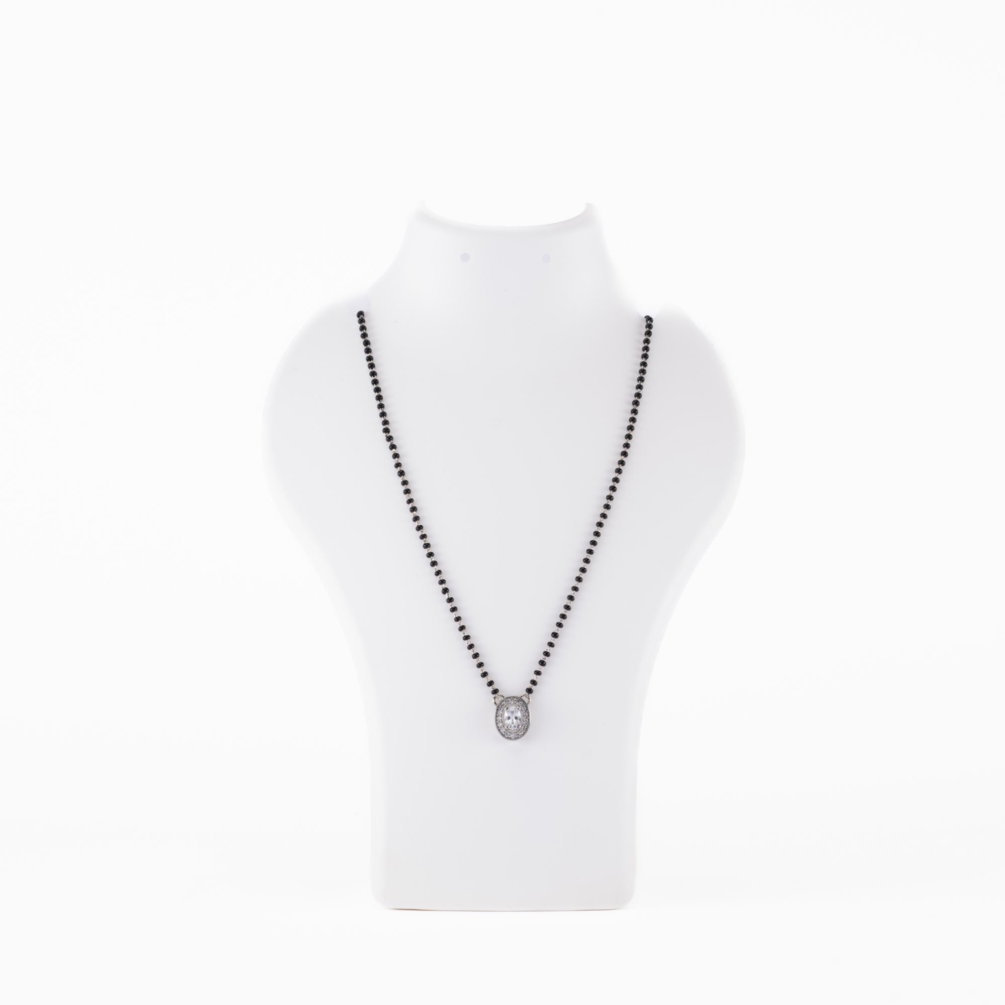 Solitaire Oval Shape Mangalsutra in Silver 92.5