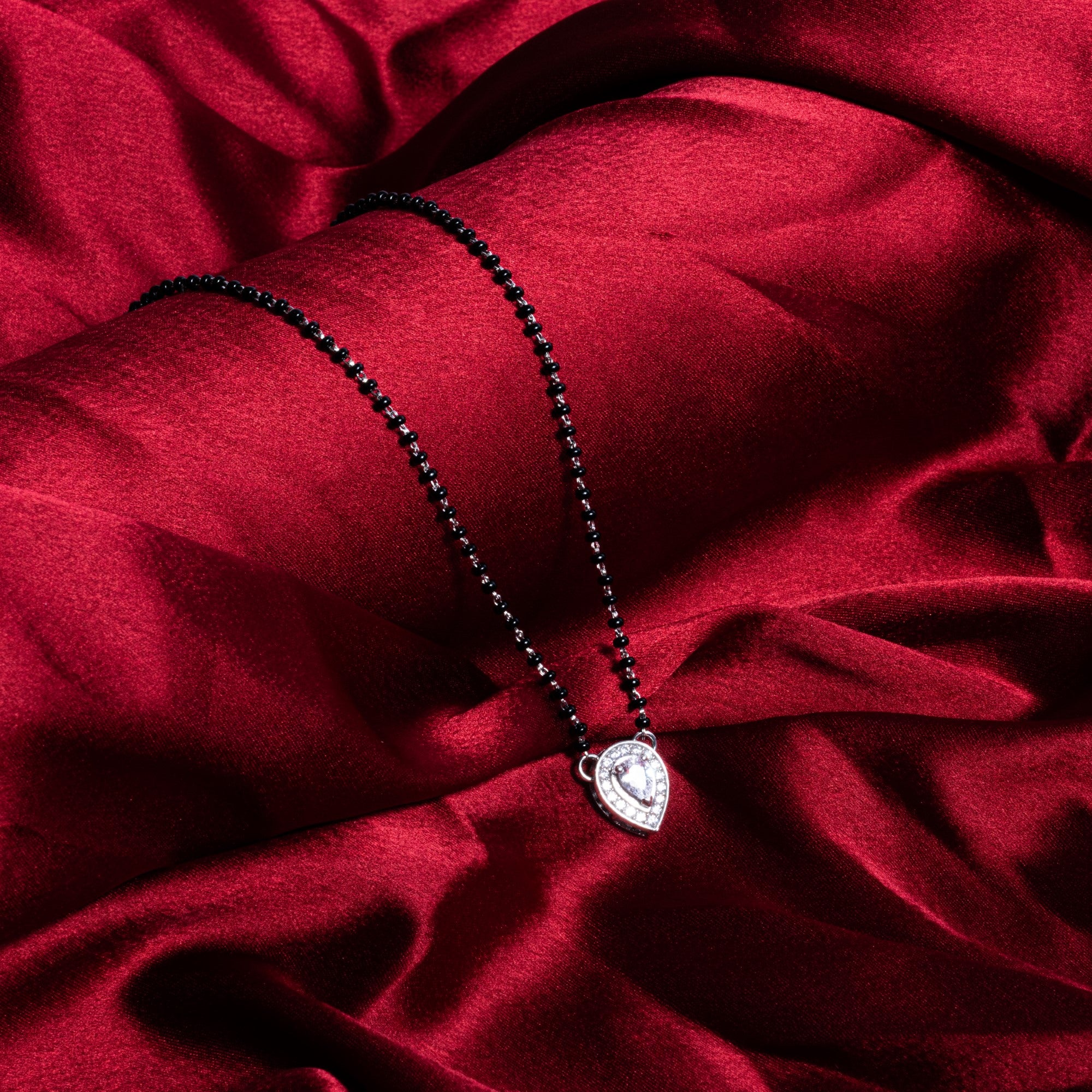 Solitaire Cone Shape Mangalsutra in Silver 92.5