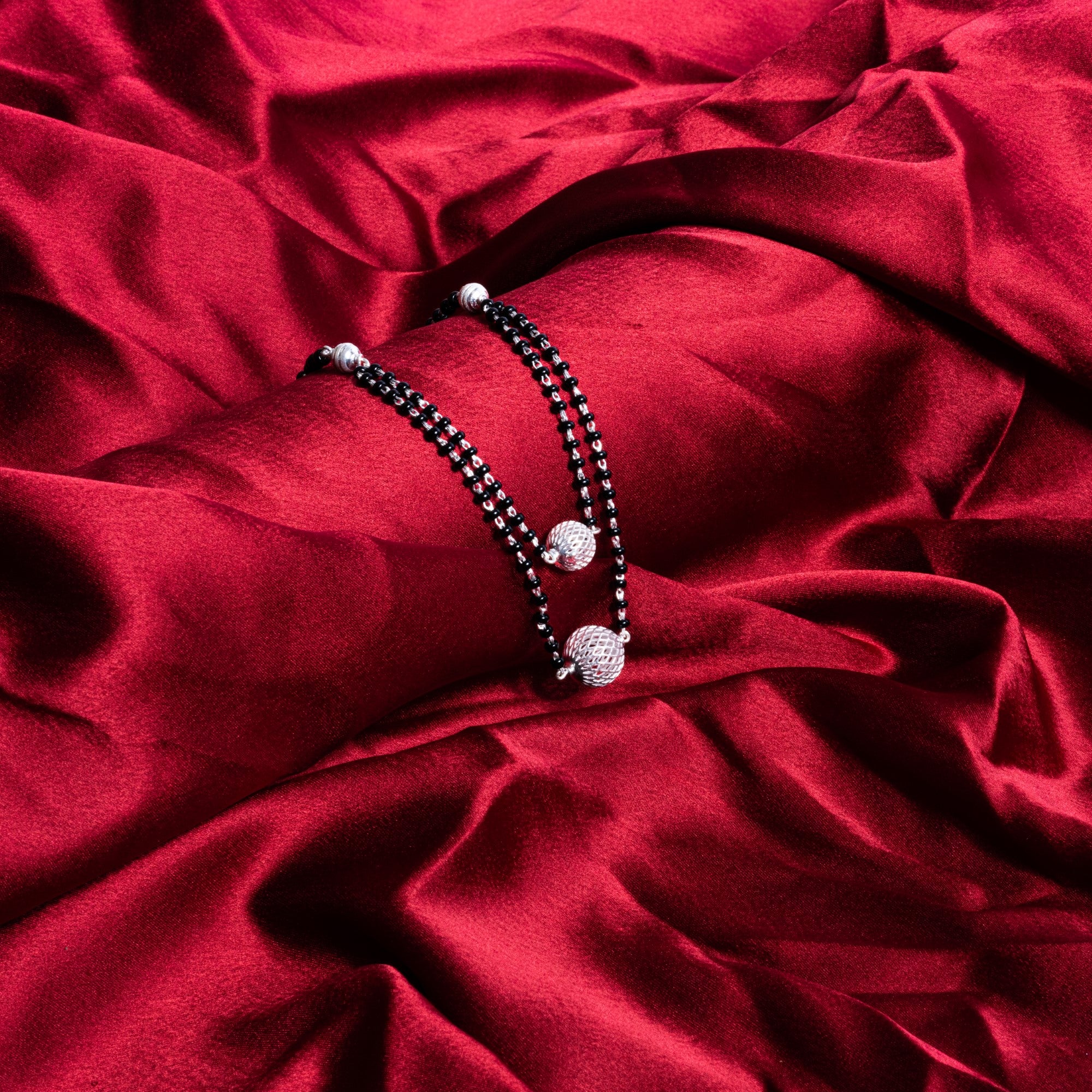 Black Beads Double Line Mangal Sutra with Silver Pendant for Women