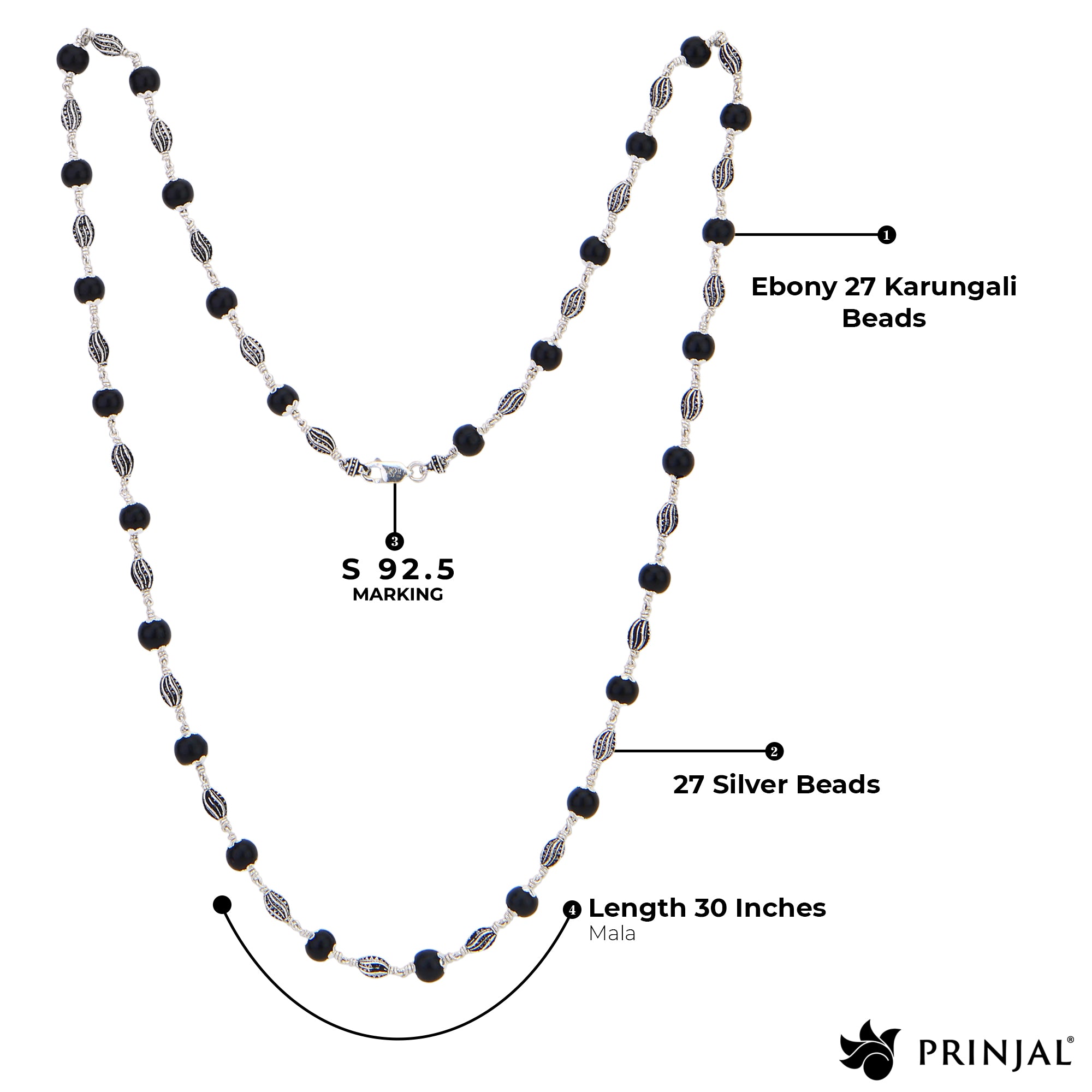 Karungali Silver Mala (Marquise Beads)