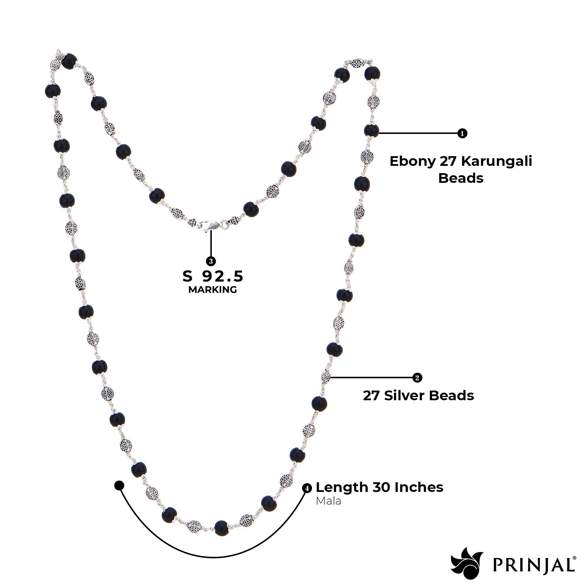 Karungali Silver Mala (Oval Beads)