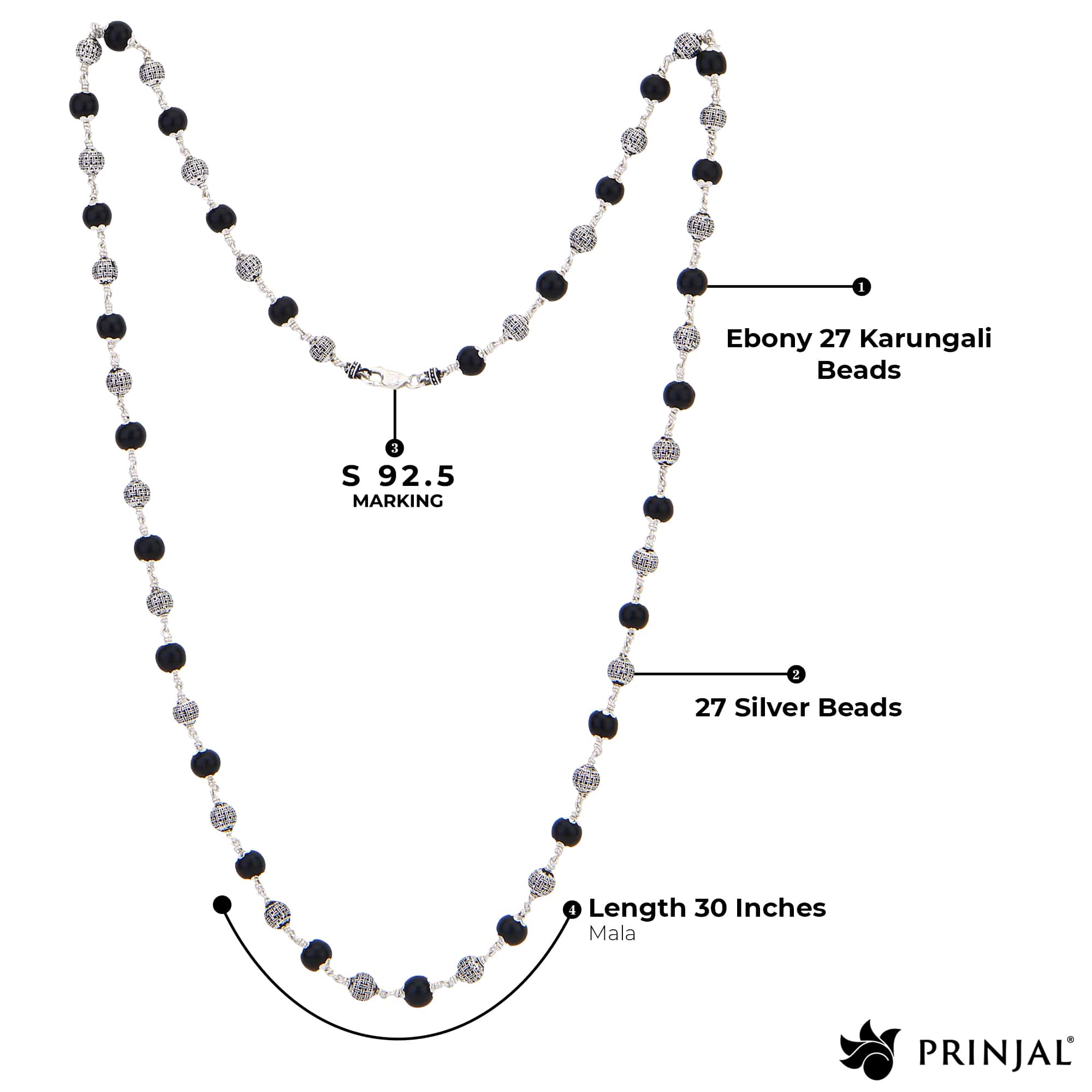 Karungali Silver Mala (Spherical Beads)