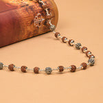 Rudraksha With Flower Silver Bead Mala