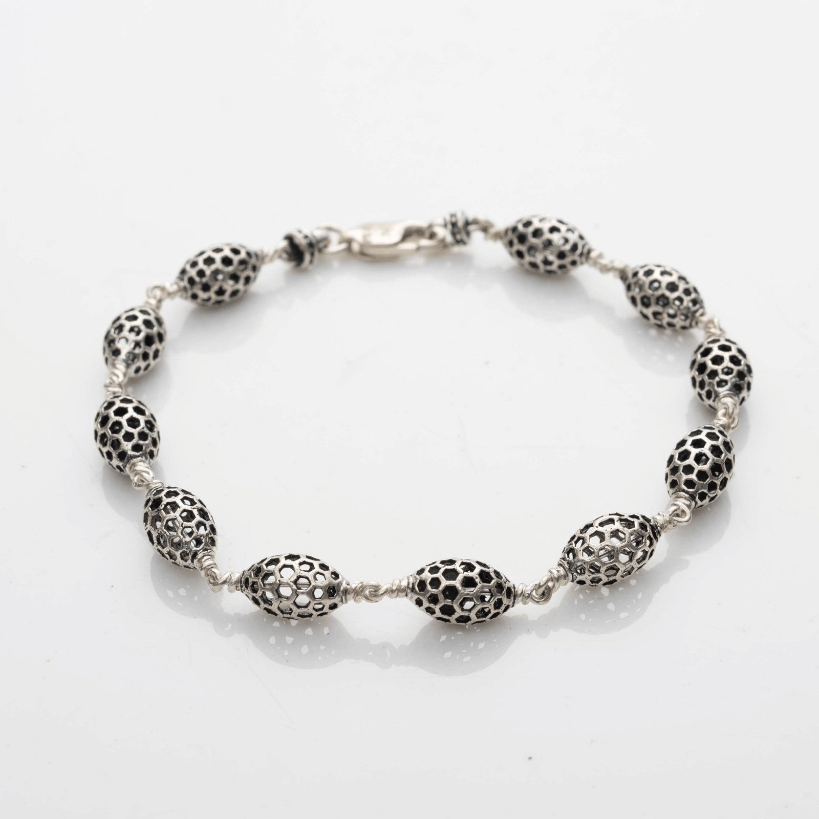 Hollow Oval Silver Beads  Bracelet