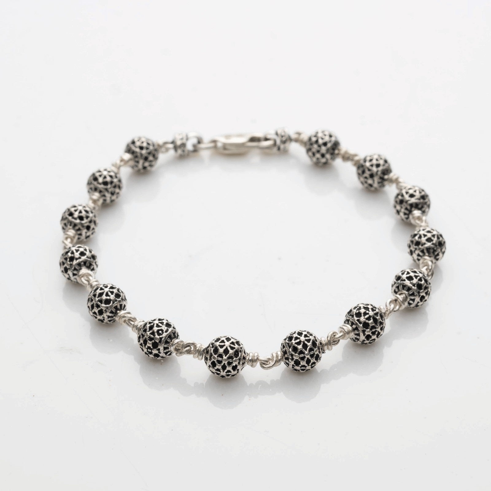 Hollow Round Silver Beads Bracelet.