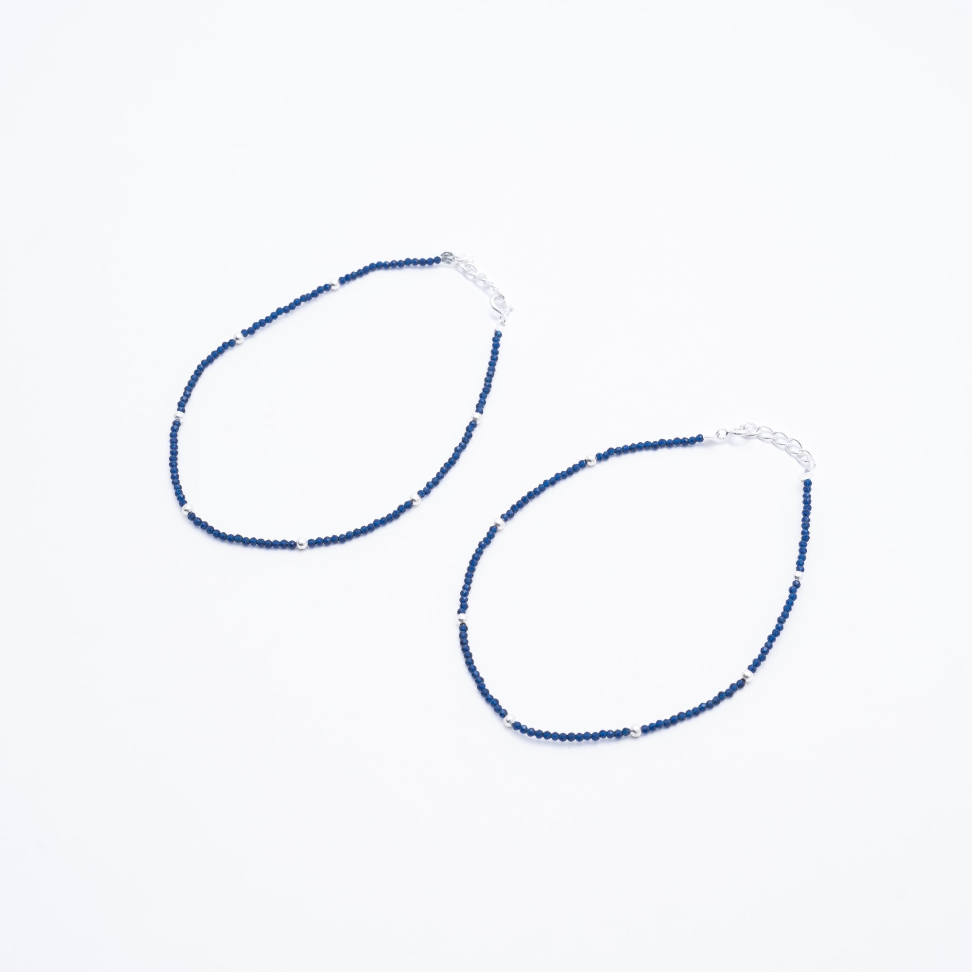 silver and dark blue beads anklets for women