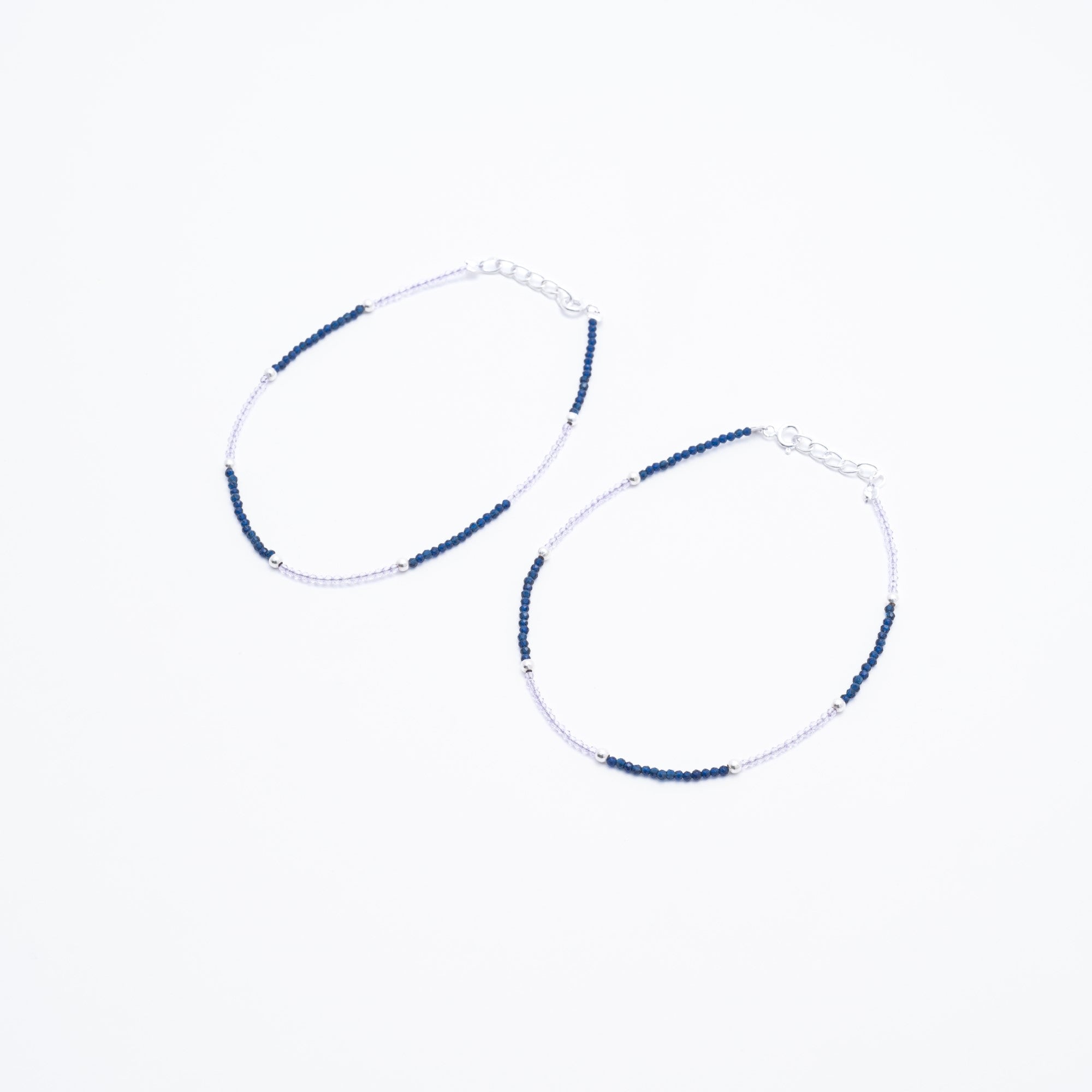 Real silver and dark blue beads anklets for women