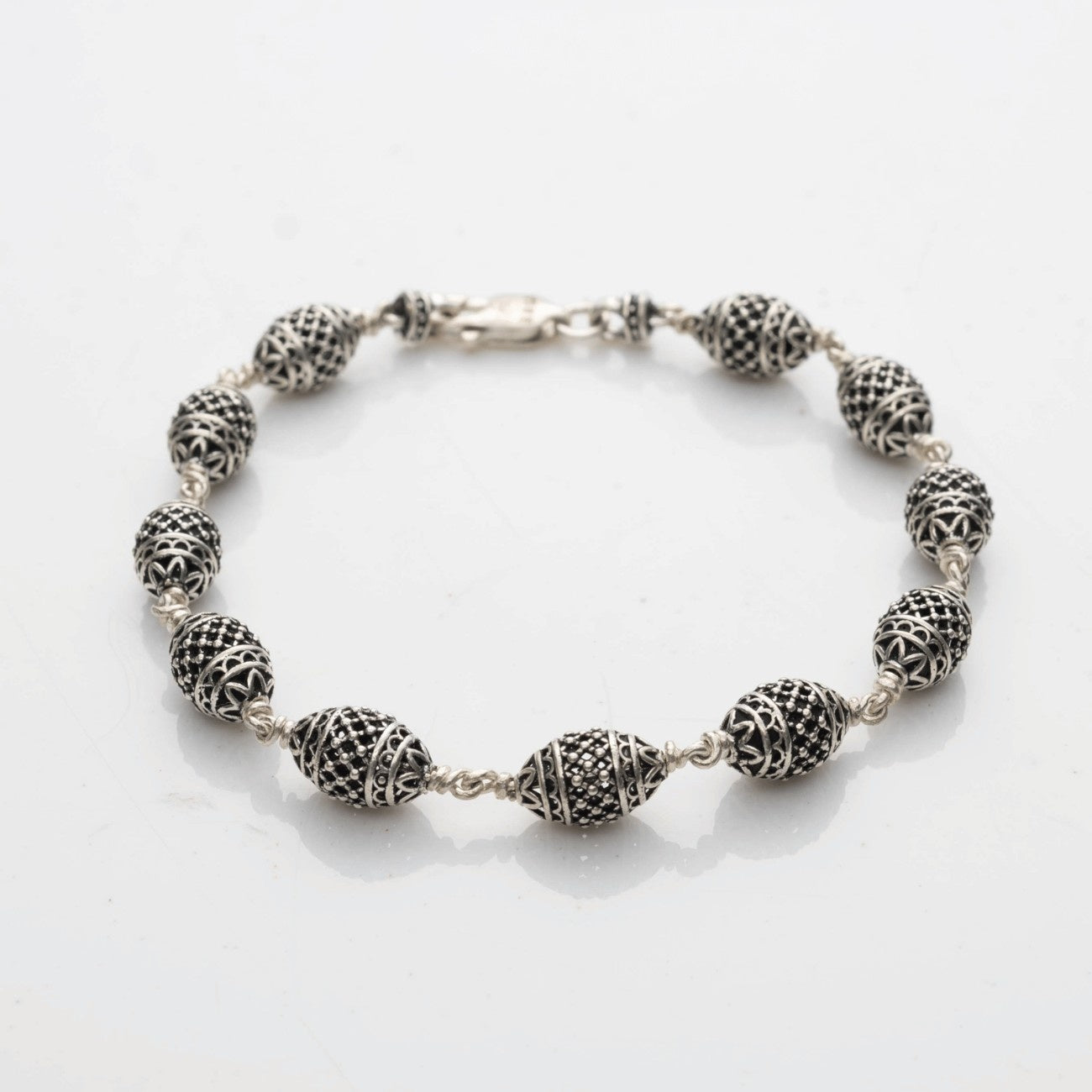 Cylindrical Silver Beads Bracelet