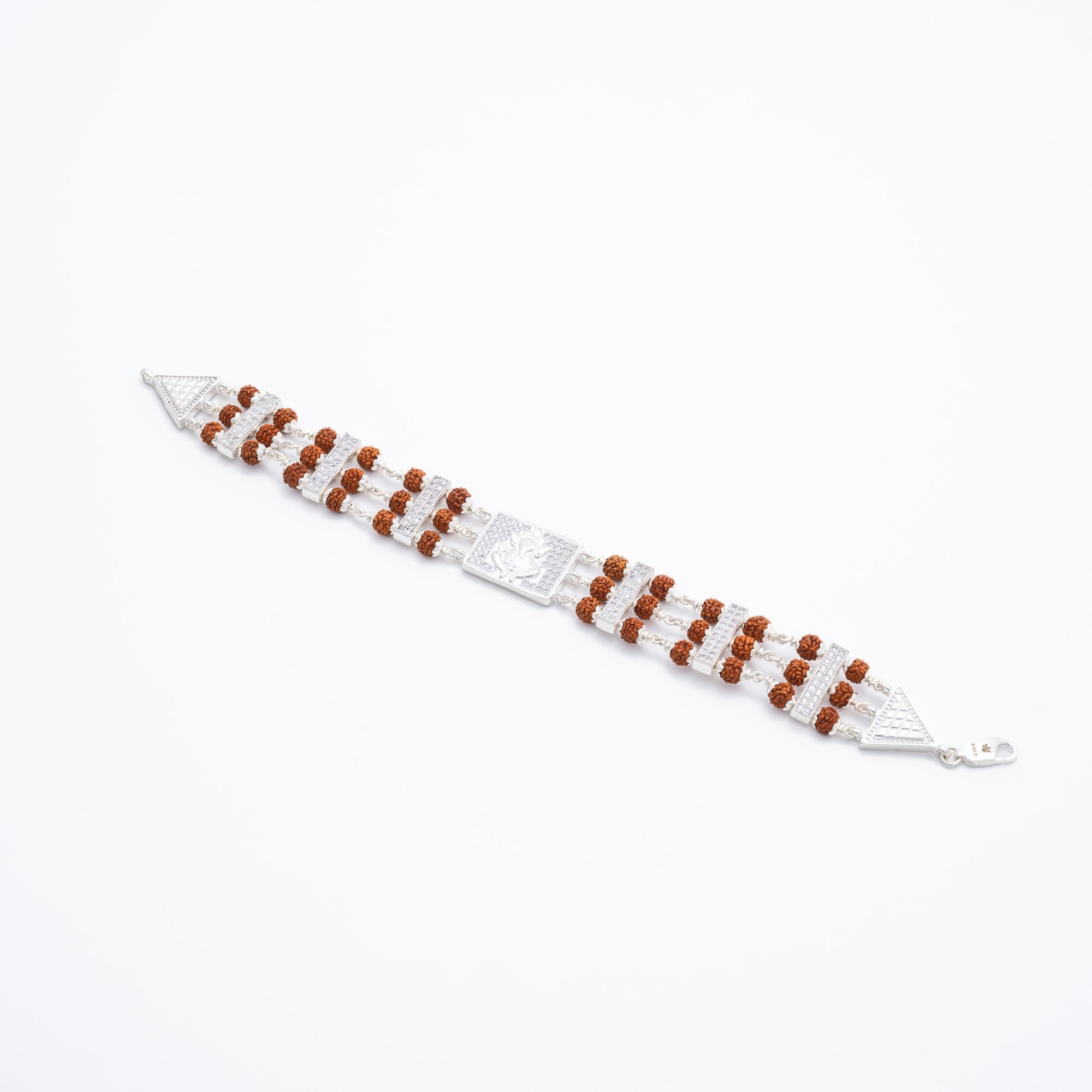 Orignal Rudraksha Silver Brooch Ganesh Triple Line Bracelet