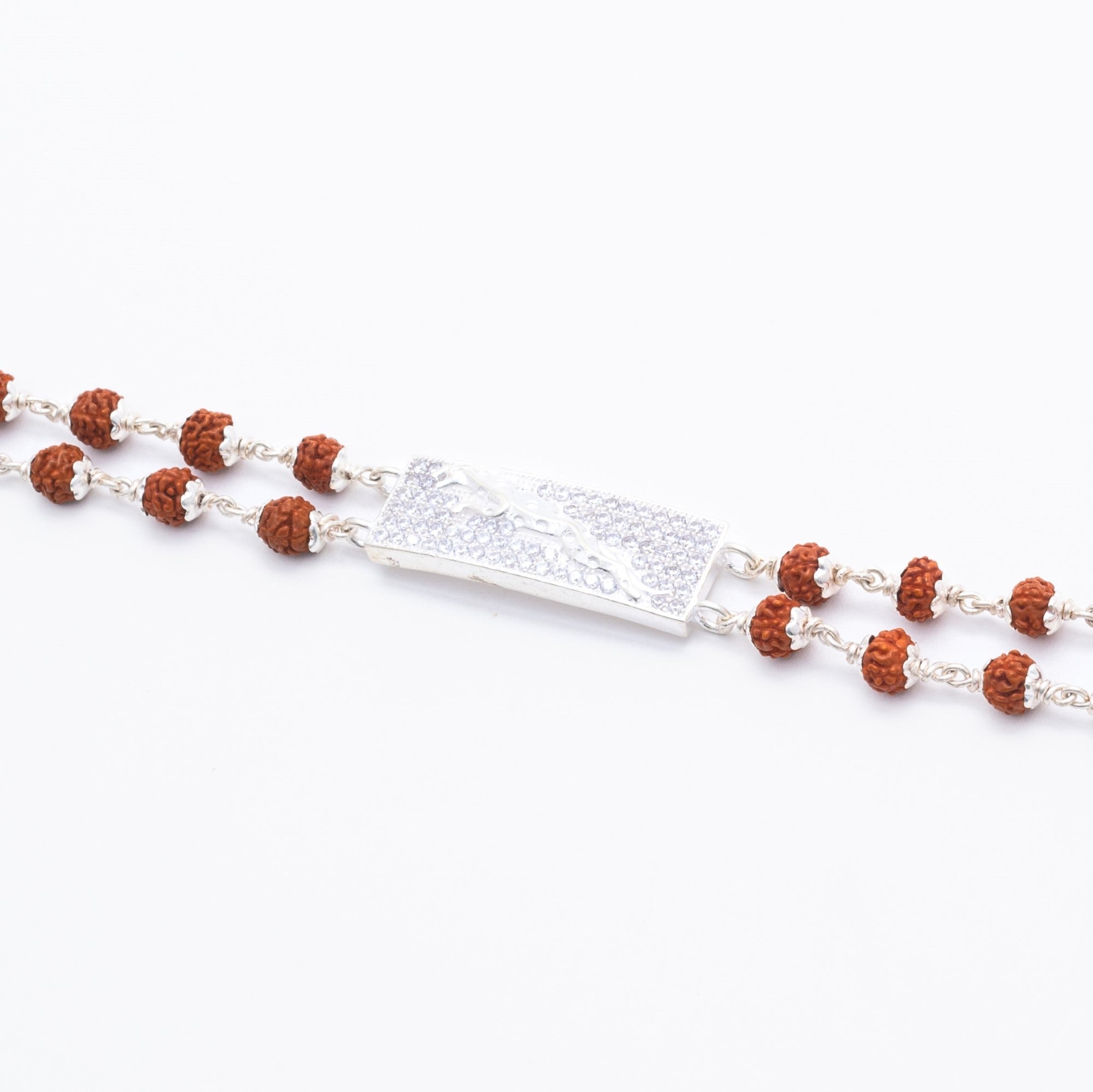 Buy Rudraksha Silver Jaguar Symbol Double Line Bracelet