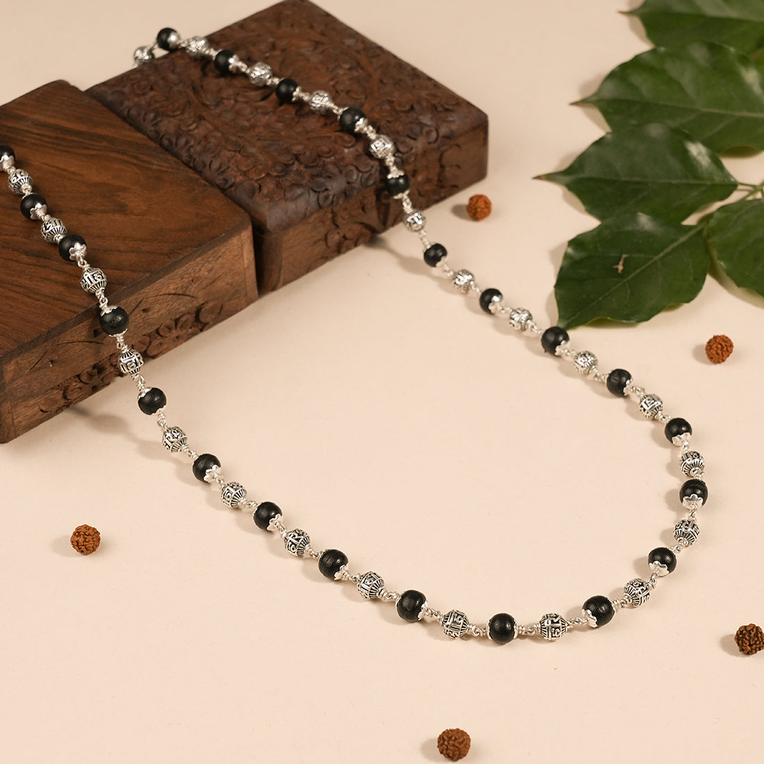 Authentic Karungali with Om Namah Shivay Silver Beads Mala