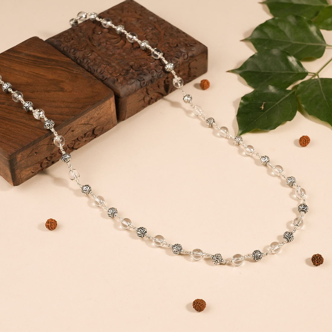 Authentic Sphatik with Om Silver Beads Mala