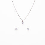 Real Silver Set Chain Pendant and Earrings with Finely Cut Stones for Women