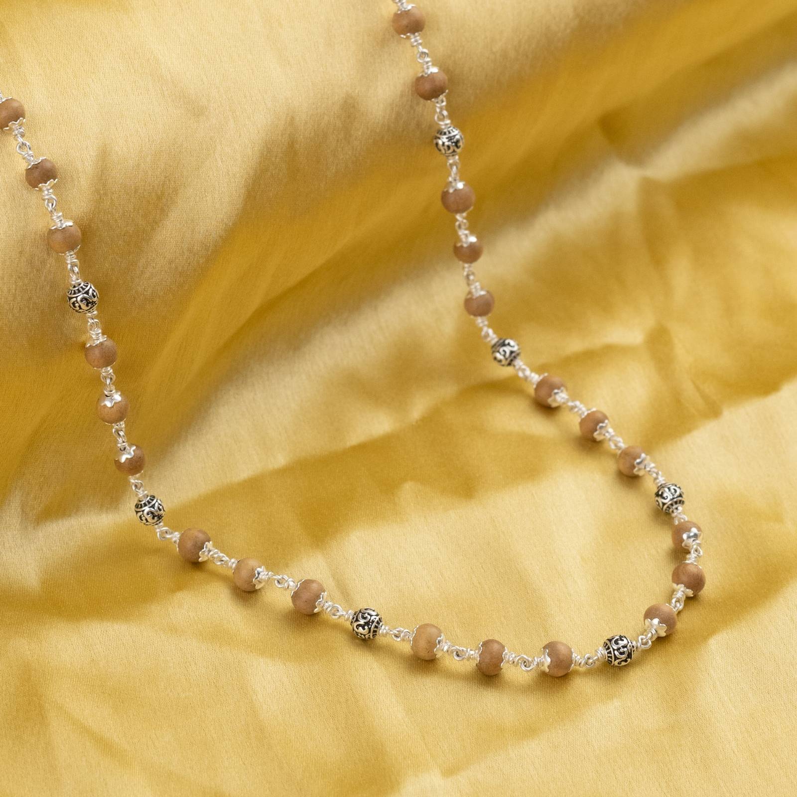 Sandalwood With Om Silver Bead Mala