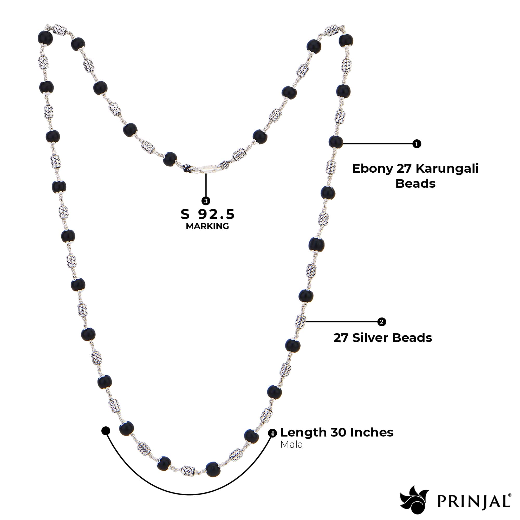 Karungali Silver Mala (Filigree Oval Beads)