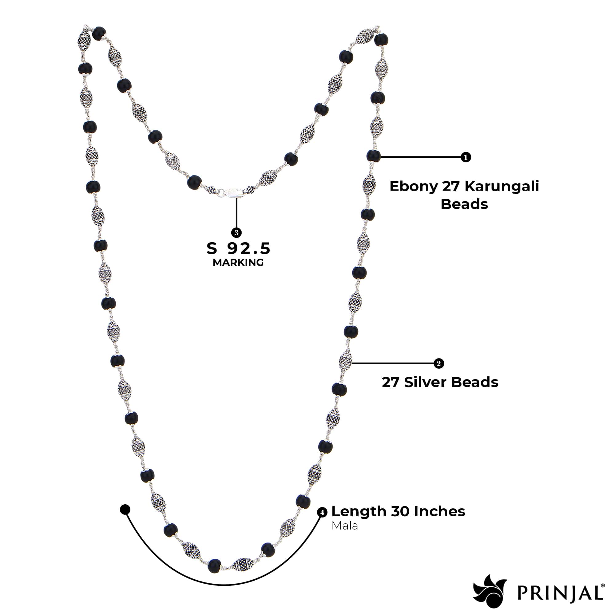 Karungali Silver Mala (Dome Beads)