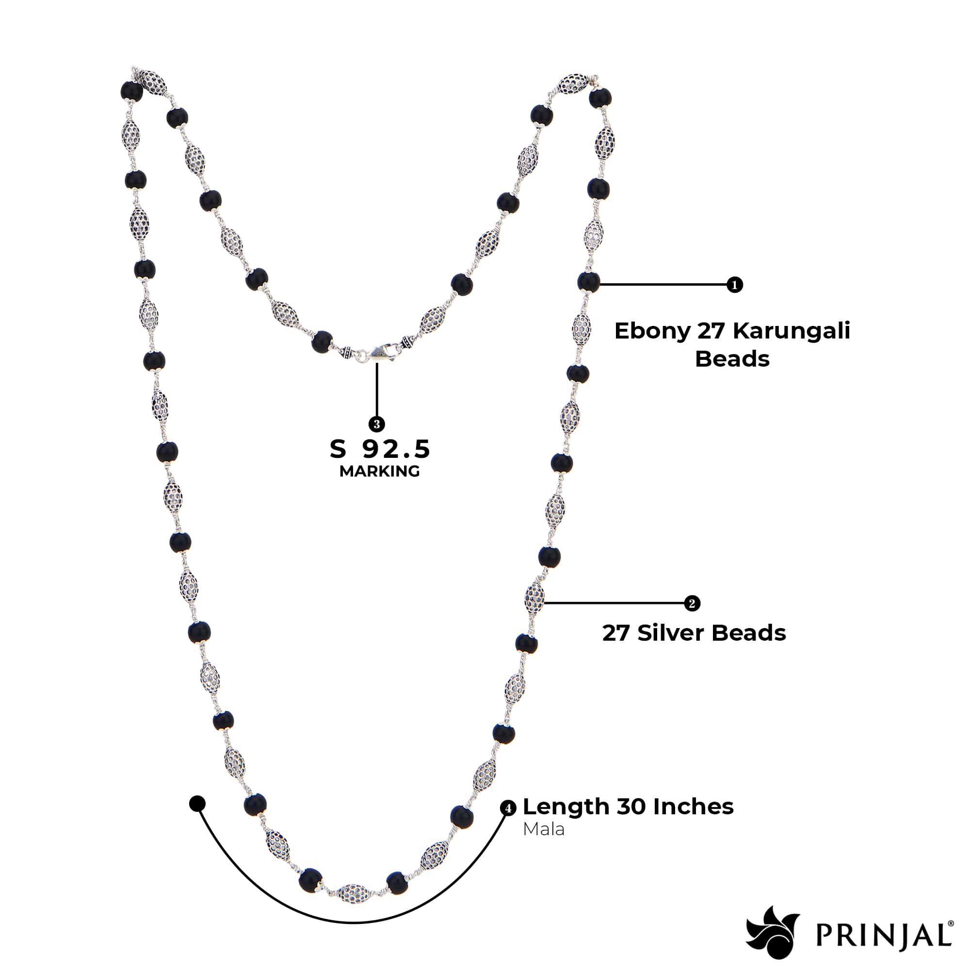 Karungali Silver Mala (Perforated Oval Beads)