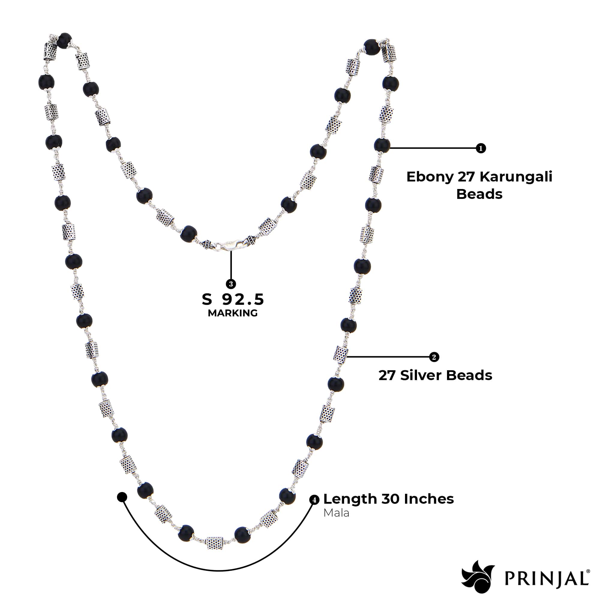 Karungali Silver Mala (Triangle Beads)