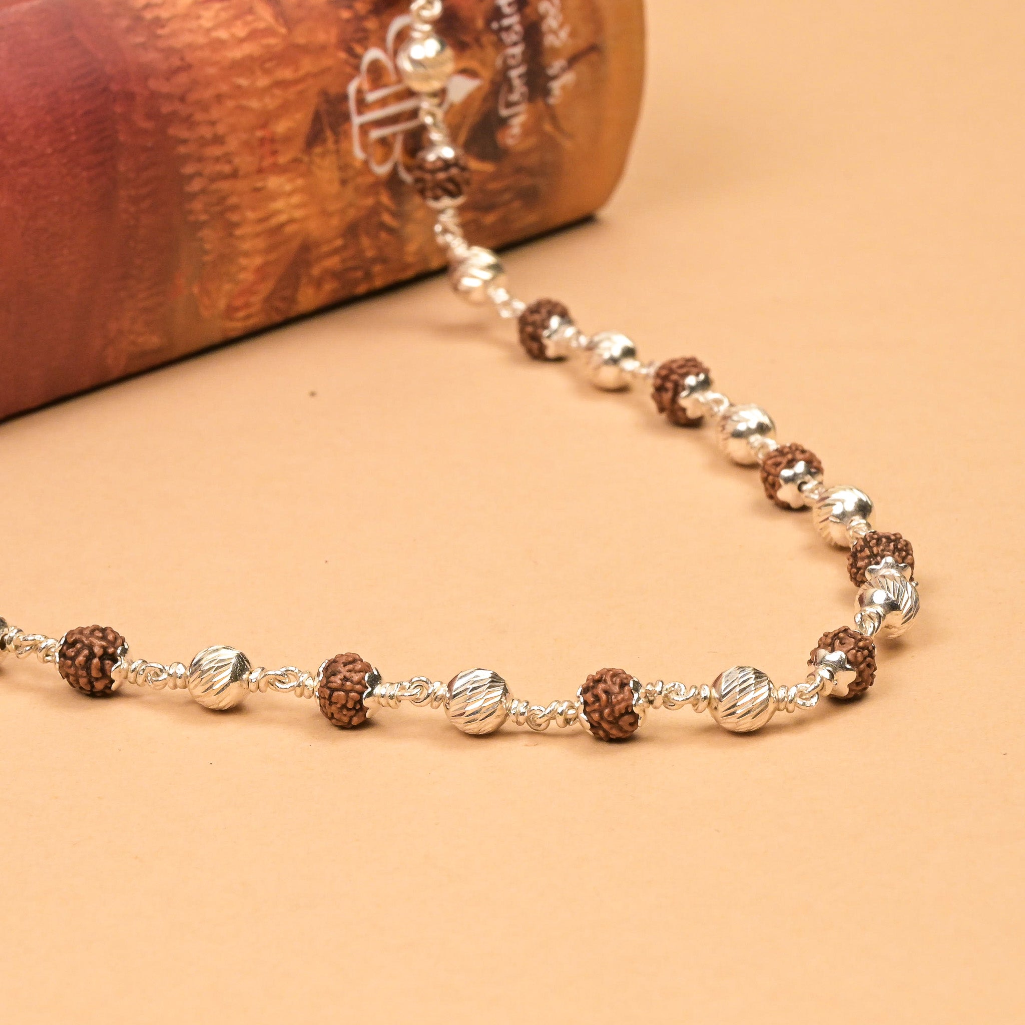 Rudraksha With CNC Silver Beads Mala