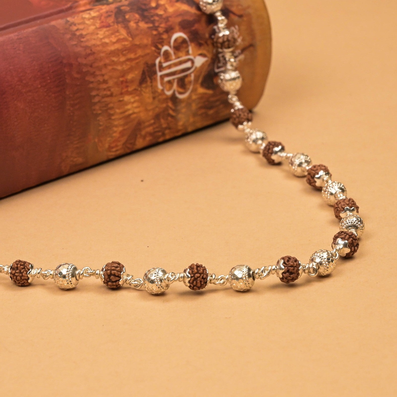 Rudraksha With Premium CNC Silver Beads Mala