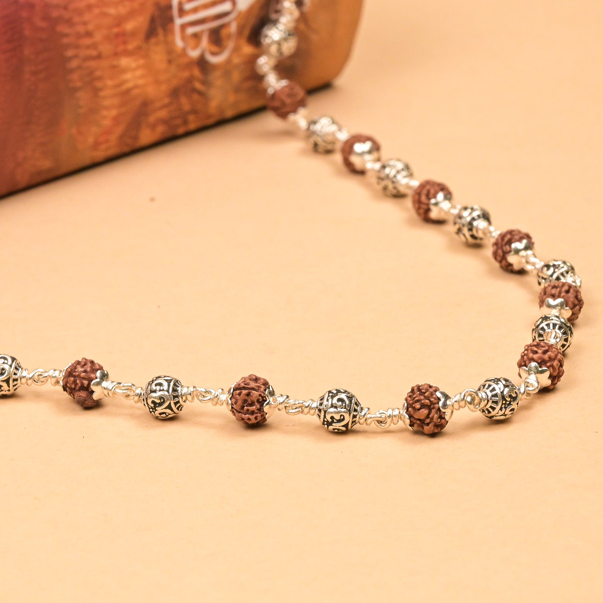 Rudraksha With Om Silver Beads Mala